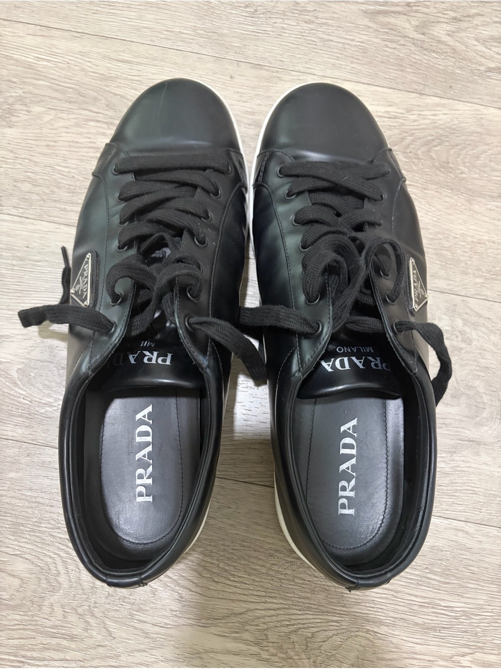 Prada Black Low-Top Leather Lace-Up Sneakers